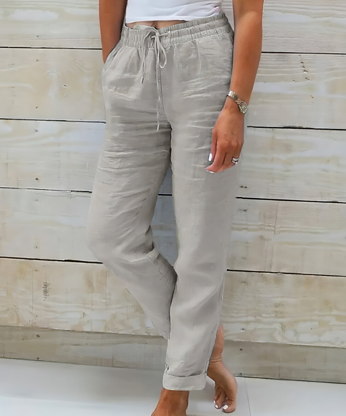 Women's High Waist Elastic Cotton And Linen Casual Pants