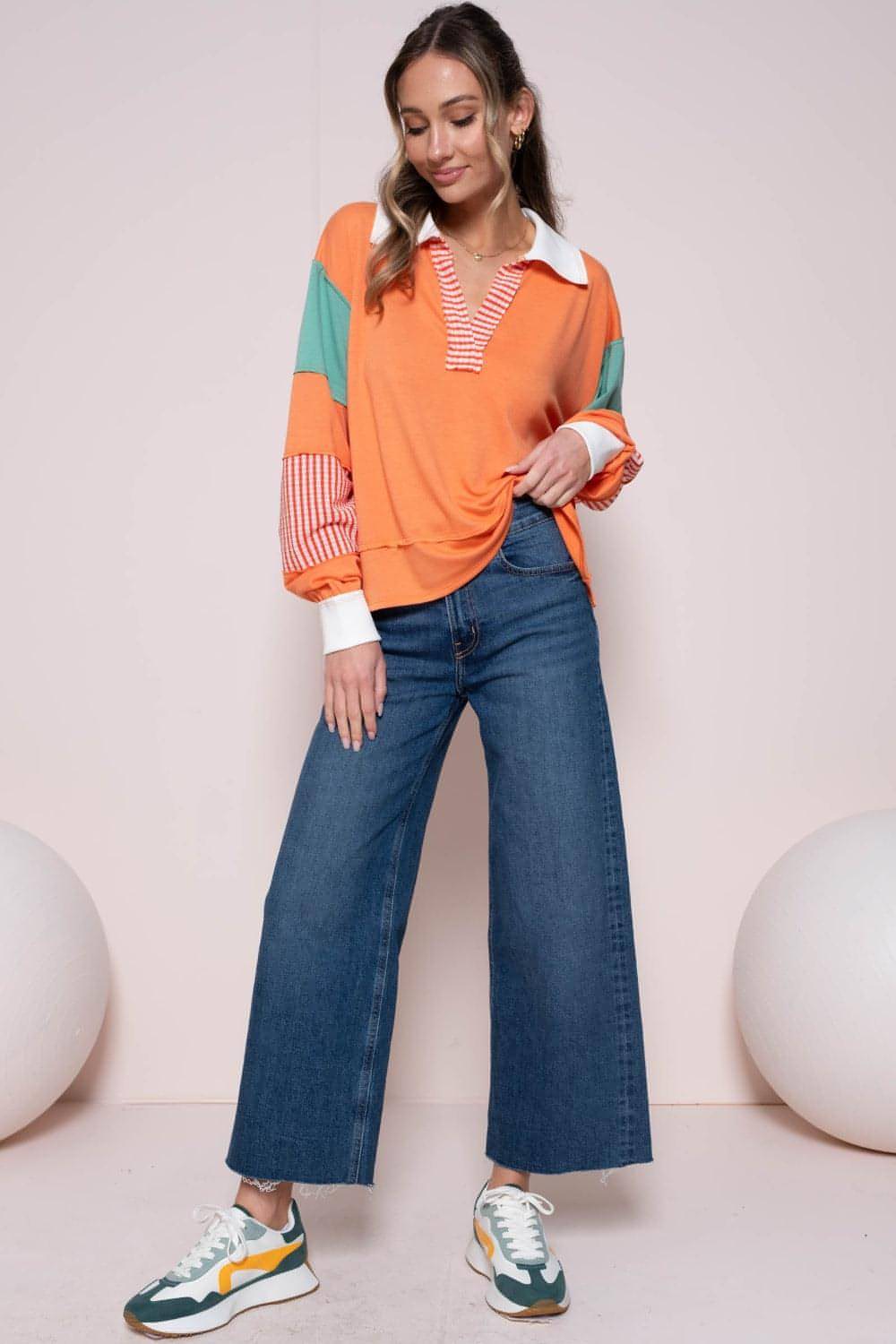 Hailey & Co Color Block Top com painel listrado