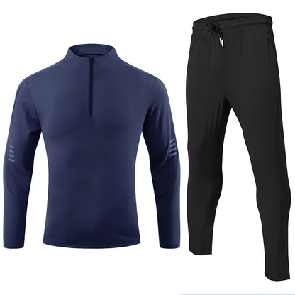 Sports Fitness Men's Long Sleeve Top Zip-up Shirt Trousers Two-piece Suit