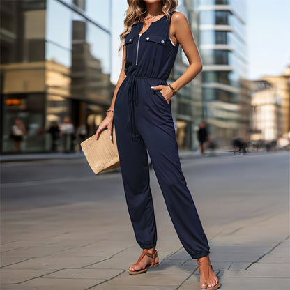 Women's Black Sleeveless Long Jumpsuit