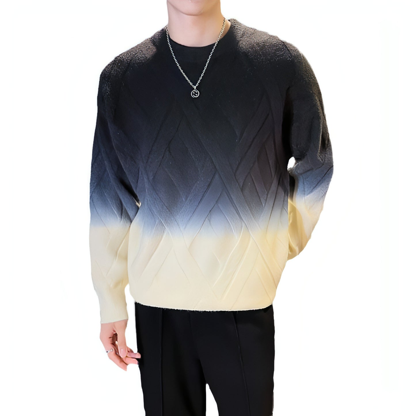 Men's Casual Retro Crew Neck Rhombus Tie-dyed Sweater