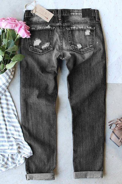 Grijze knopenzakken Distressed jeans