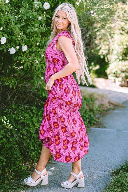 Bonbon Retro Print Twisted Twisted Front Ruffled Maxi Dress