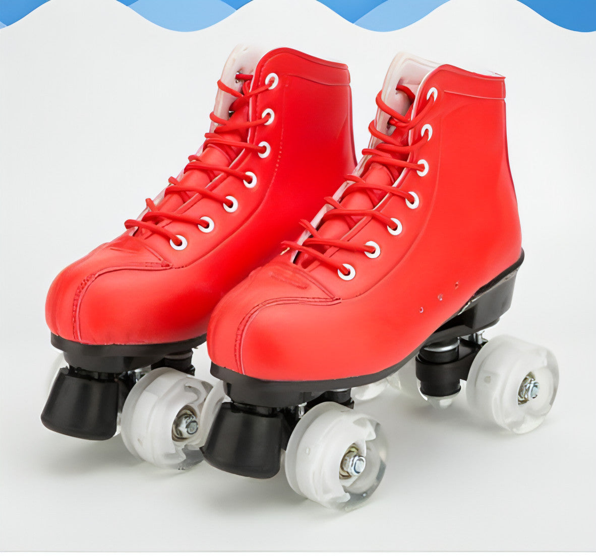 Big Red Cowhide Double Row Skates With Flashing Wheels And Wear Resistant