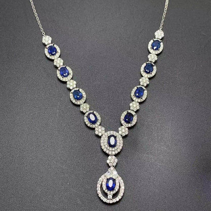 Inlaid Natural Sri Lankan Sapphire Necklace 925 Silver