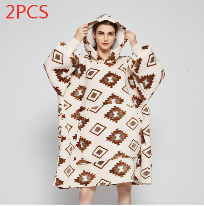 Double Layer Lazy Blanket Pullover Flannel Hooded Double Layer Sweater Women