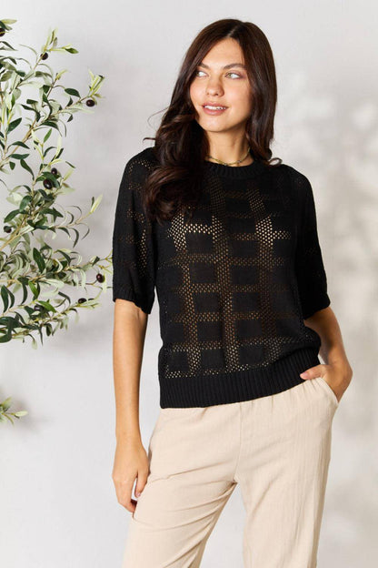 Mandy – Stricktop mit Rundhalsausschnitt und geripptem Rand