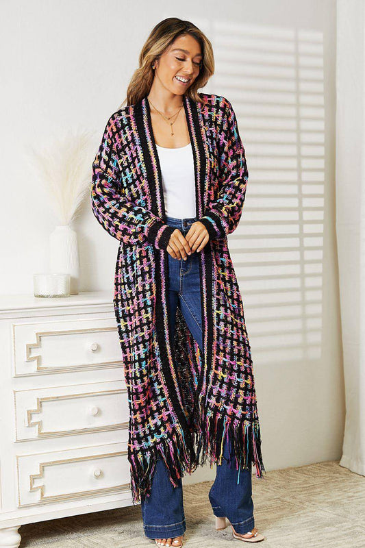 Angel Wings em tamanho grande multicolorido Fringe Hem Cardigan