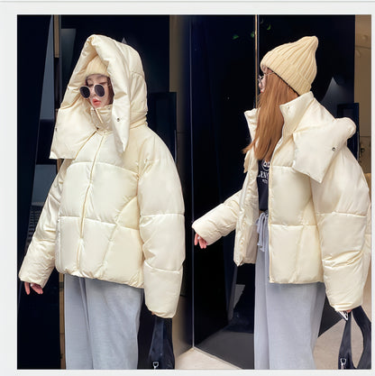 Puffy Hooded Bread Kurze Baumwolle gefütterte Jacke für Frauen Dicke lose