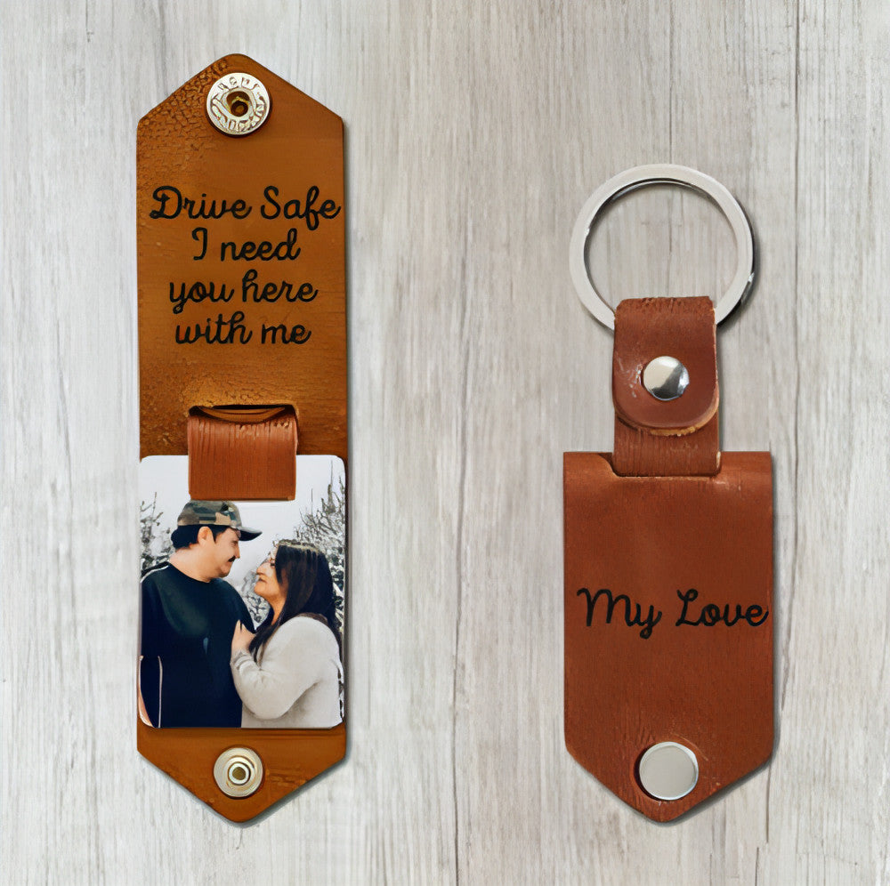 Personalized Leather Photo Frame Key Ring – Stylish & Functional Gift