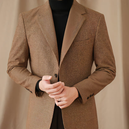 Wool Slim-fit Houndstooth Vintage Coat For Men