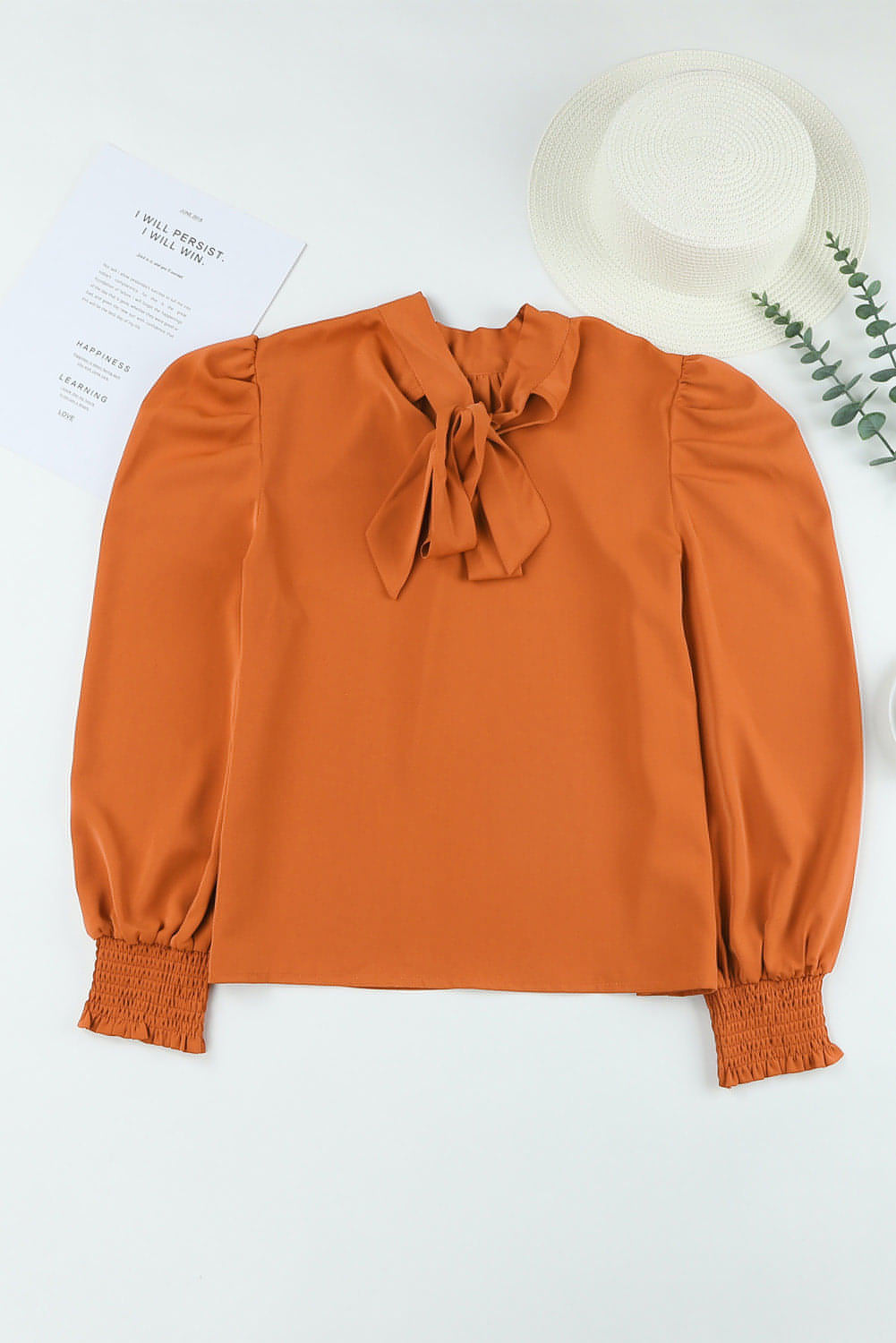 Oransje lang boblehylse Mock Neck Chiffon Bluse