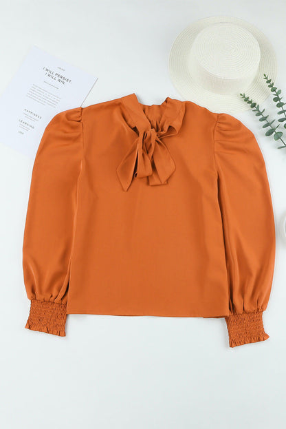 Orange lange Blasenhülle Scheinhals Chiffon Bluse