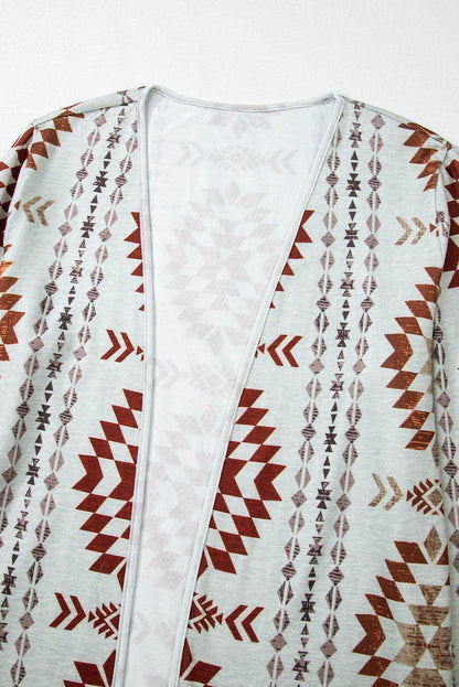 Brauner langer Cardigan mit Western-Azteken-Print und offener Vorderseite