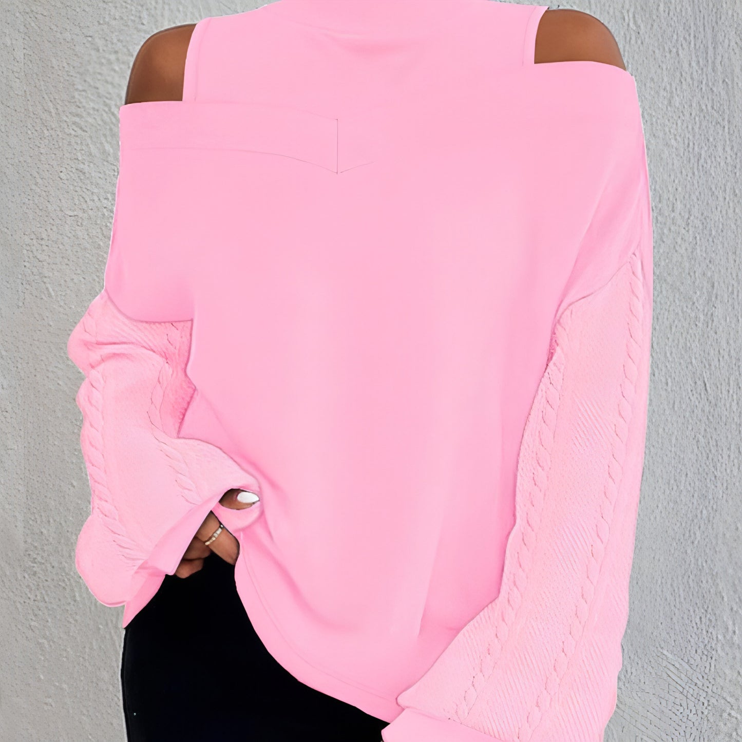 Twist Patchwork Cold-shoulder Long-sleeved Sweater Top Women