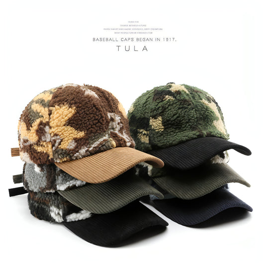 Assorted Colors Plush Camouflage Outdoor Keep Warm Baseball Cap