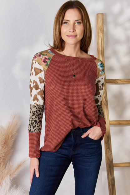 HAILEY & CO TAMANHO COMPLETO LEOPARD WAFFLE-KNIT Blouse