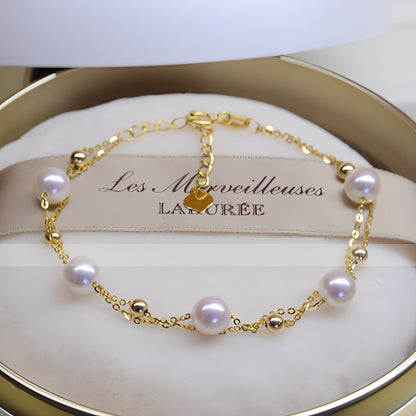 18k Gold Seawater Pearl Adjustable Double-layer Bracelet