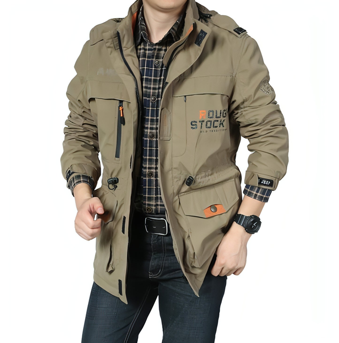 Men's casual outdoor waterproof breathable long hooded stand collar Jacket