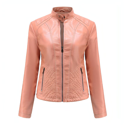 Simple European And American Trend Thin Coat Long Sleeve Motorcycle Jacket Women