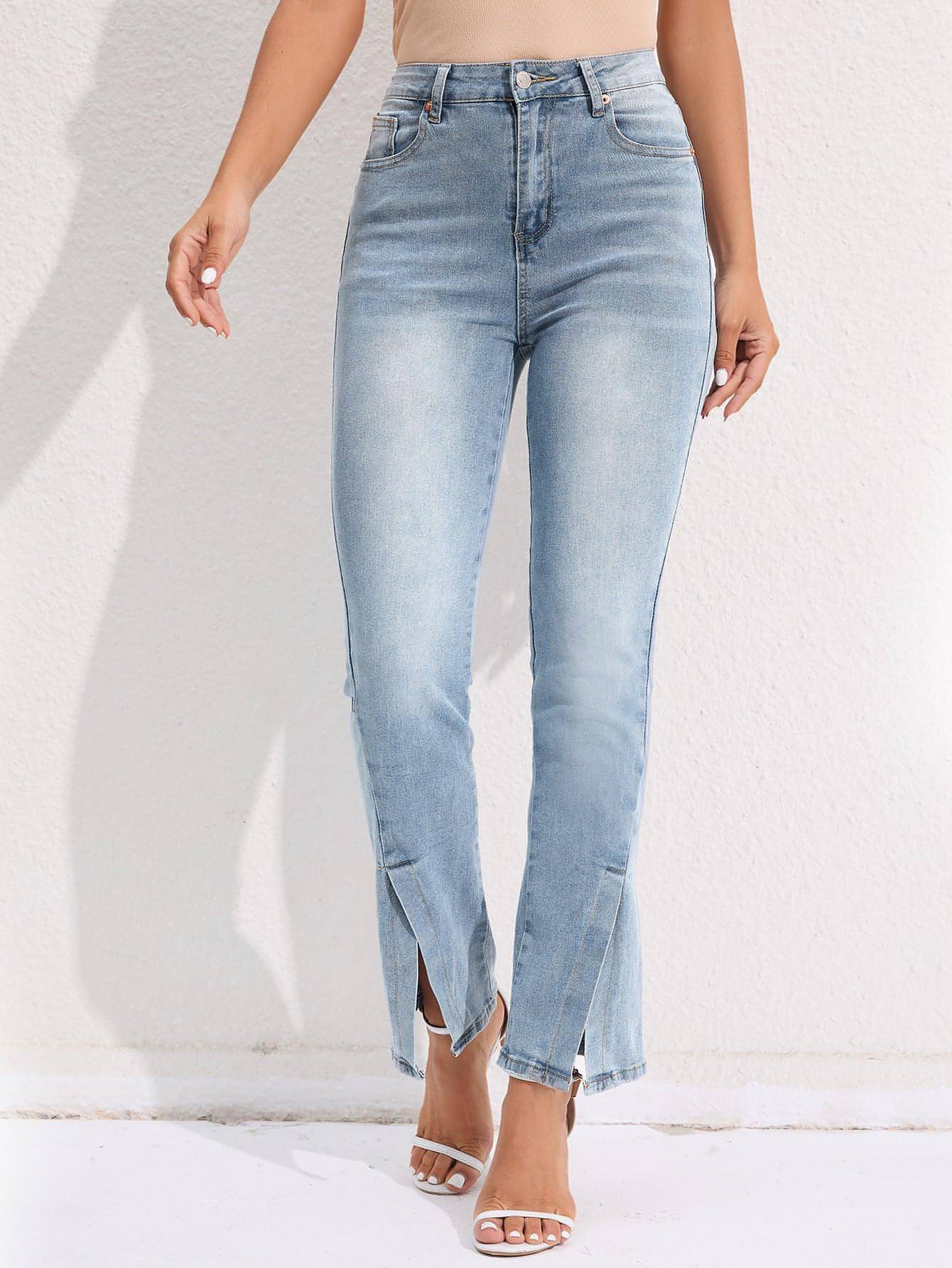 Commuter Split Straight Pants Fashionable Stretch Washed Jeans Women