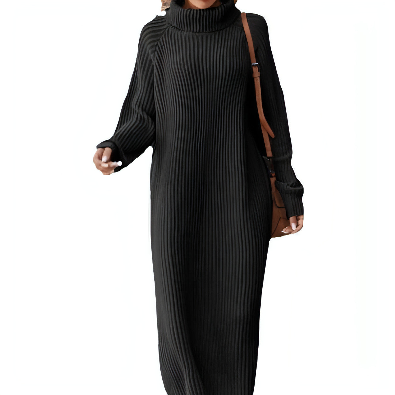 Long Below The Knee Loose High Collar Knitted Dress Sweater