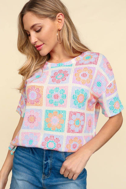 Haptics Flower Print Round Neck Kort ärm T-shirt