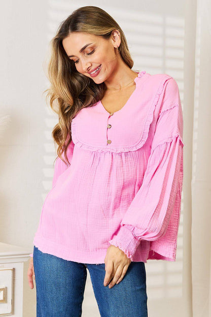 Dobbel Take Exposed Seam Buttoned Hals Bluse