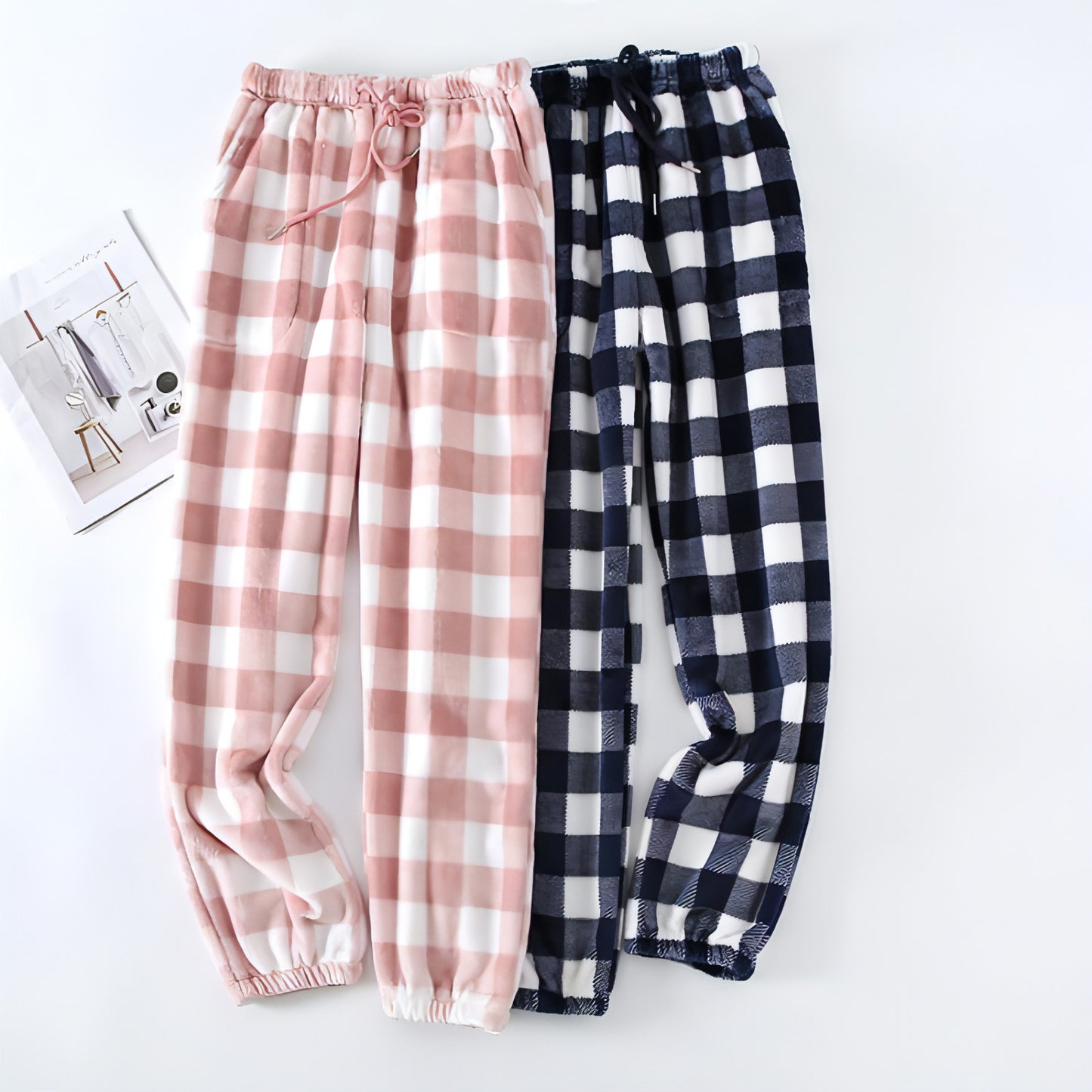 Pantalones de pijama de franela para parejas, a cuadros, para mujer, otoño e invierno, tallas grandes, gruesos