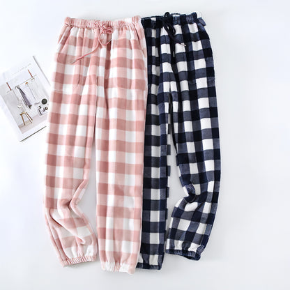 Pantalones de pijama de franela para parejas, a cuadros, para mujer, otoño e invierno, tallas grandes, gruesos