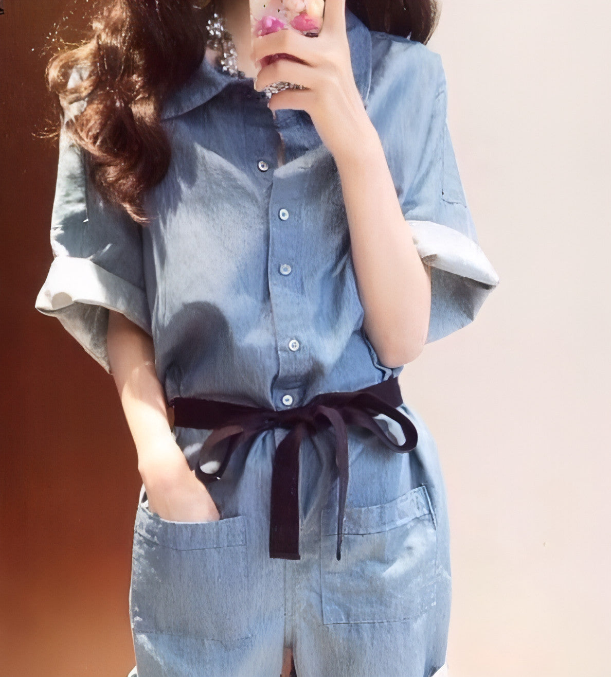 Denim Short Sleeve Jumpsuit