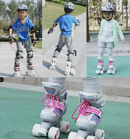 Zweireihiges Rollschuh-Schutzset mit vier Rädern für Kinder