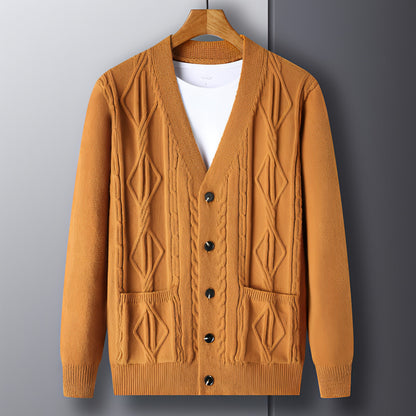 Stickad Cardigan Rhombus Loose Casual Sweater Coat Men