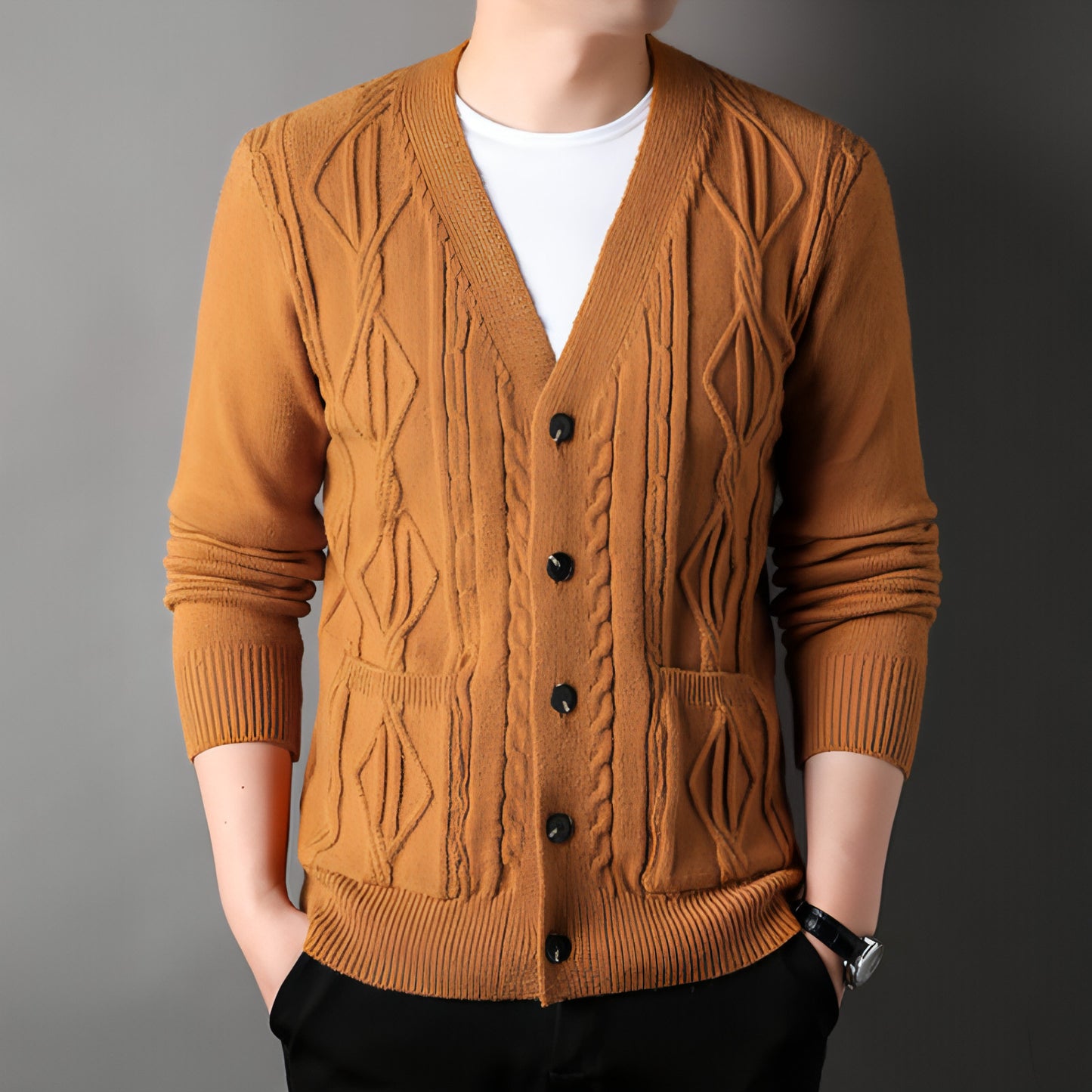 Stickad Cardigan Rhombus Loose Casual Sweater Coat Men