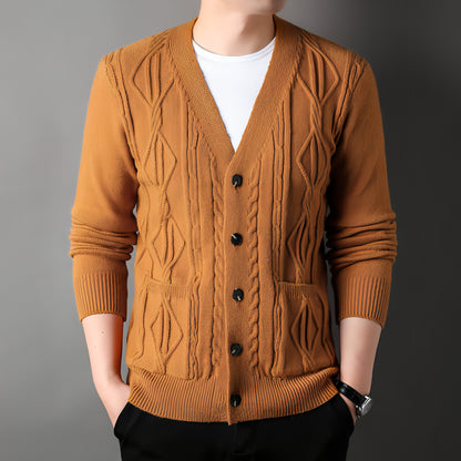 Knitted Cardigan Rhombus Loose Casual Sweater Coat Men