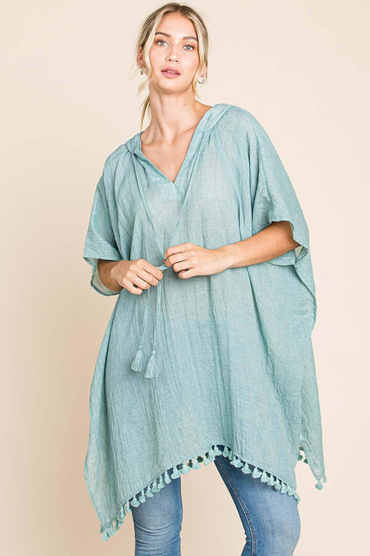 Cotton Bleu z Nu Label Tassel Hem s kapuco navzgor