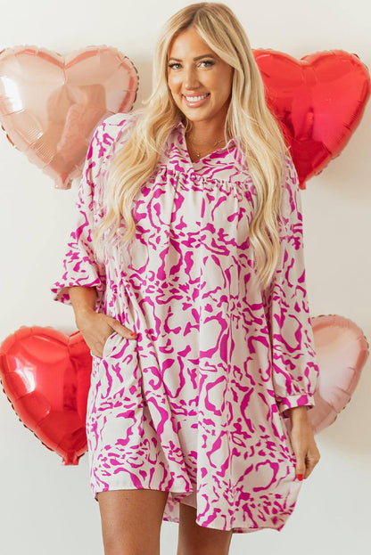 Roze losvallende babydoll mini-jurk met luipaardprint