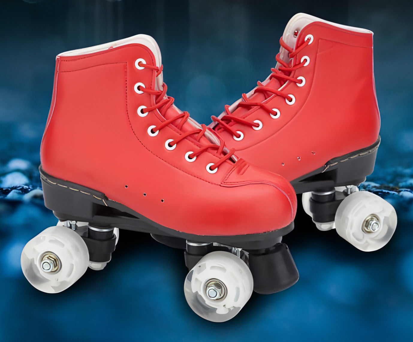 Big Red Cowhide Double Row Skates With Flashing Wheels And Wear Resistant