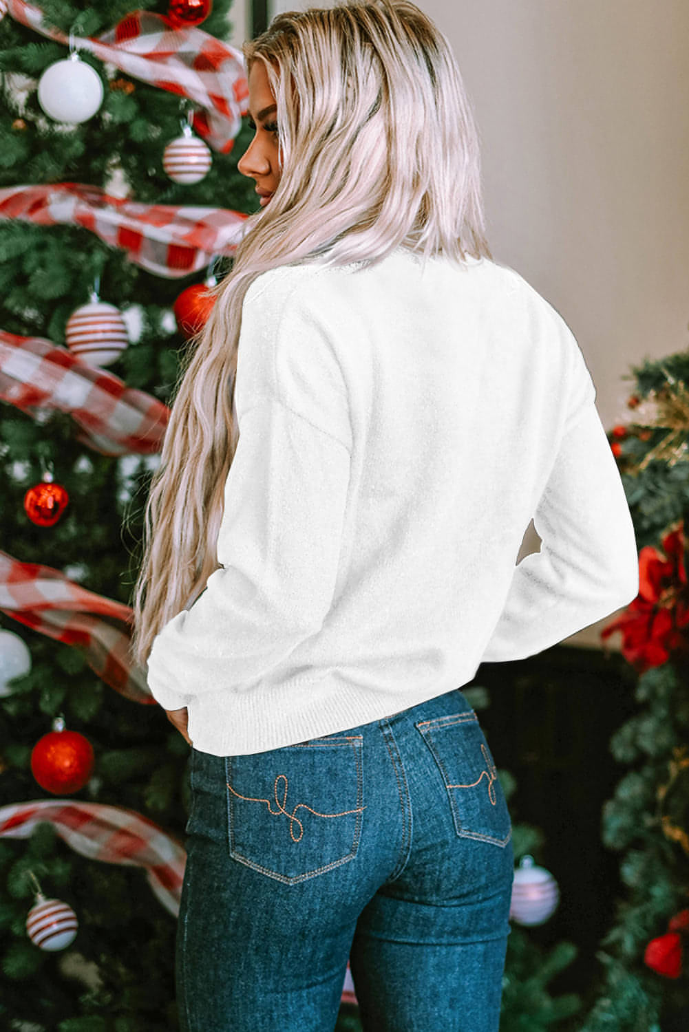 Hvit Merry & Bright casual genser med rund hals