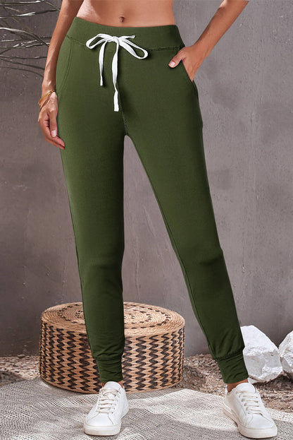 Joggers con tasche in vita con coulisse verde muschio