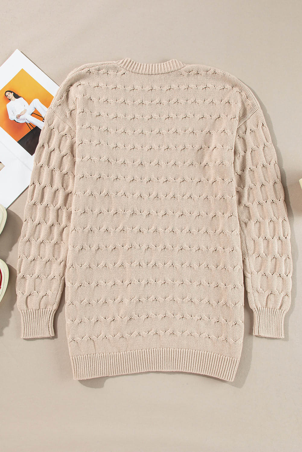 Jet Stream Cable Knit Eagel Side Pockets Baggy Cardigan