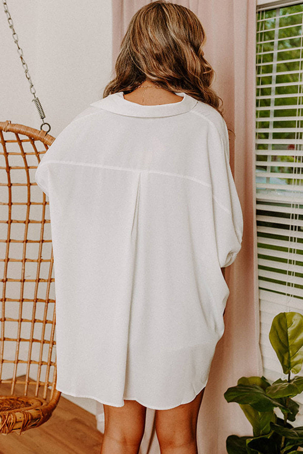 Chemise oversize blanche à manches 3/4 bouffantes