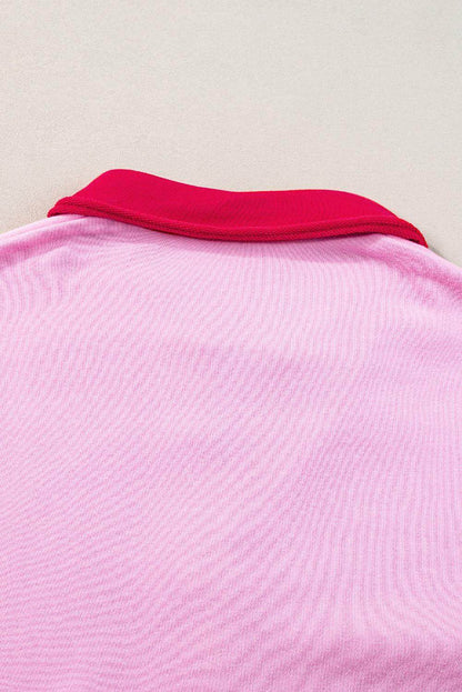 T-shirtjurk met roze strepen en colorblock-patchwork met korte mouwen