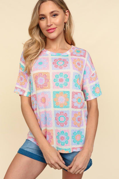 Haptics Flower Print Round Neck Kort ärm T-shirt