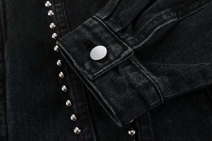 Heavy Beaded Black Denim Jacket For Men And Women