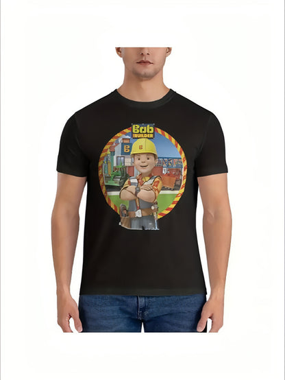 Build Men T Shirts B-Bob The Builder Engineering Cartoon Novelty Tee Shirt Short Sleeve O Neck T-Shirt