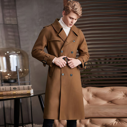 Men's Double Breasted Knee Length Woolen Trench Coat