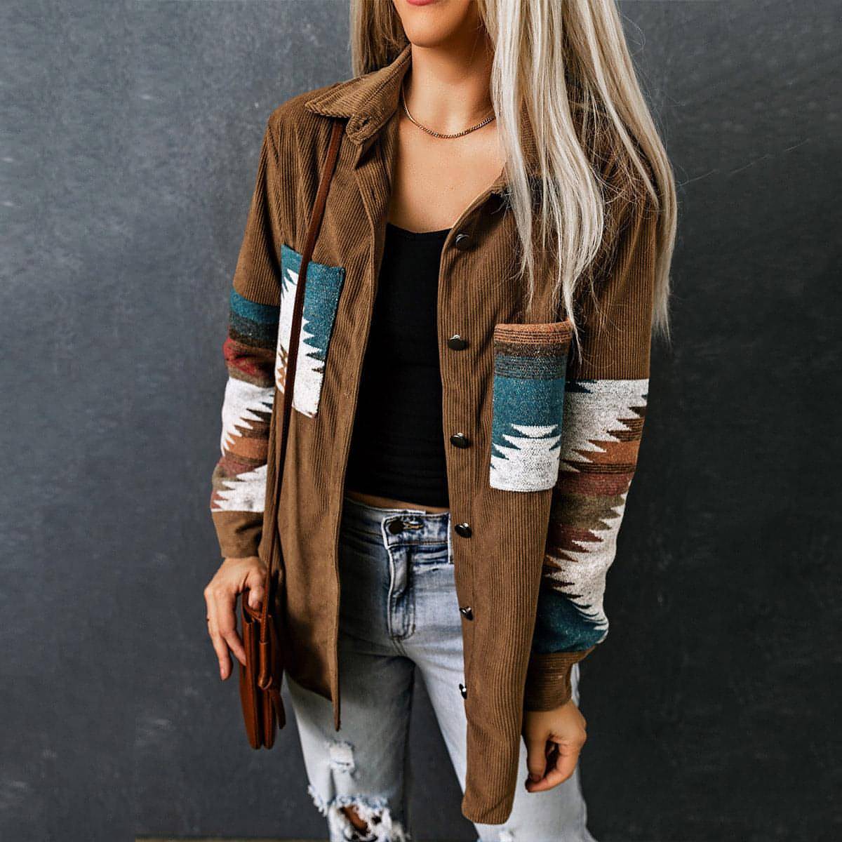 Women's Corduroy Casual Cardigan Coat Jacket