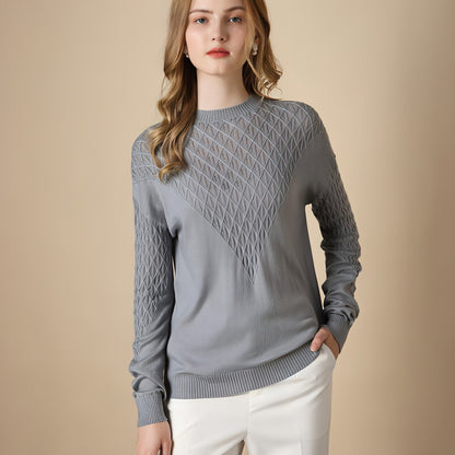 Pure Color Hollow Knitted Sweater Women Half High Fashion