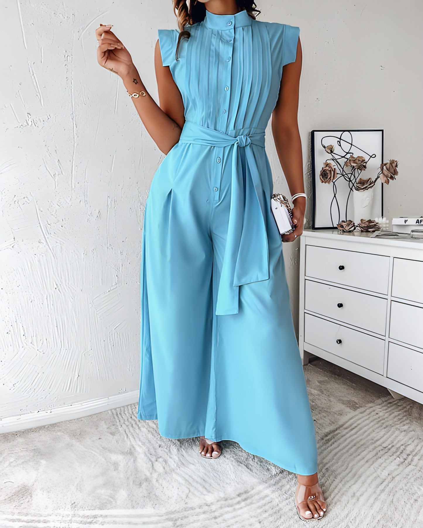 A.1 Fashion Women's Wear Blue Loose-fitting Jumpsuit